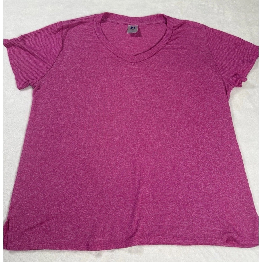 Natori Knit Pink V-Neck Short Sleeve T-Shirt Women's XXL Stretch Lightweight